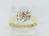 10k Yellow Gold Round Cut 5pt Genuine Ruby July Birthstone & 18pt Diamond Halo Ring