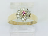 10k Yellow Gold Round Cut 5pt Genuine Ruby July Birthstone & 18pt Diamond Halo Ring