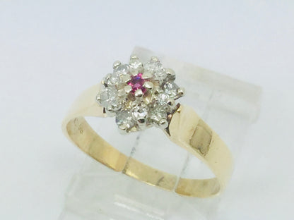 10k Yellow Gold Round Cut 5pt Genuine Ruby July Birthstone & 18pt Diamond Halo Ring