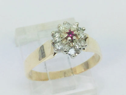 10k Yellow Gold Round Cut 5pt Genuine Ruby July Birthstone & 18pt Diamond Halo Ring