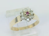 10k Yellow Gold Round Cut 5pt Genuine Ruby July Birthstone & 18pt Diamond Halo Ring