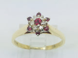 10k Yellow & White Gold Round Cut 20pt Genuine Ruby July Birthstone & 6pt Diamond Halo Ring