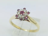 10k Yellow & White Gold Round Cut 20pt Genuine Ruby July Birthstone & 6pt Diamond Halo Ring