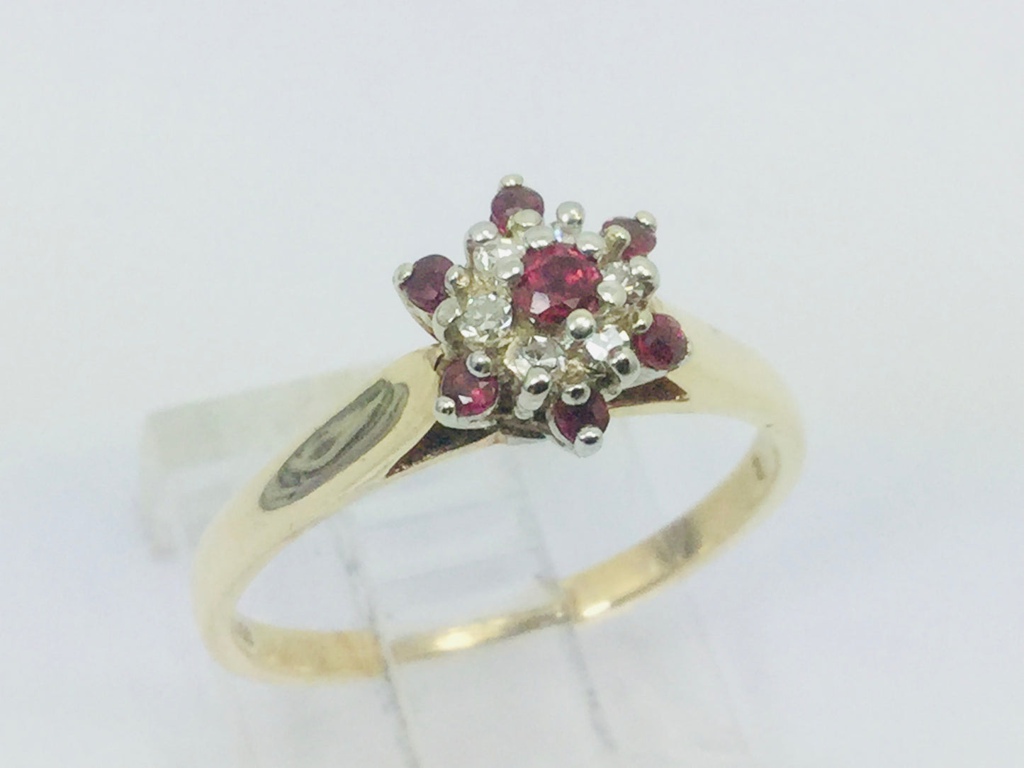 10k Yellow & White Gold Round Cut 20pt Genuine Ruby July Birthstone & 6pt Diamond Halo Ring