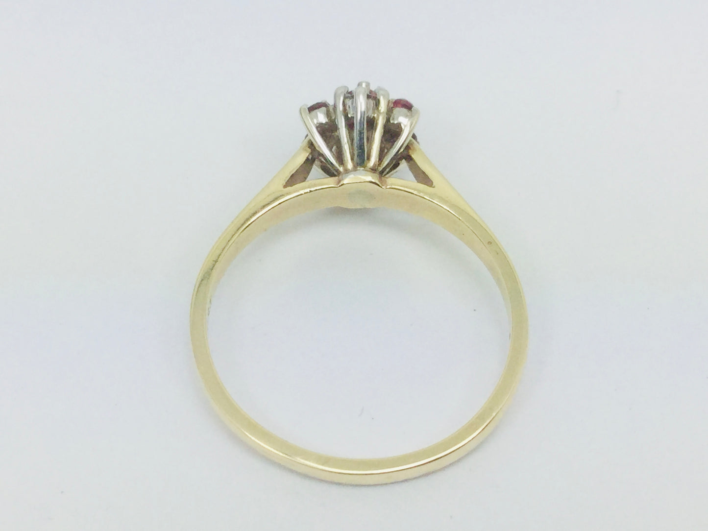 10k Yellow & White Gold Round Cut 20pt Genuine Ruby July Birthstone & 6pt Diamond Halo Ring