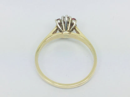 10k Yellow & White Gold Round Cut 20pt Genuine Ruby July Birthstone & 6pt Diamond Halo Ring