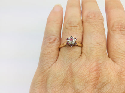 10k Yellow & White Gold Round Cut 20pt Genuine Ruby July Birthstone & 6pt Diamond Halo Ring