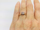 10k Yellow & White Gold Round Cut 20pt Genuine Ruby July Birthstone & 6pt Diamond Halo Ring
