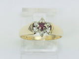10-14k Yellow/White Gold Round Cut 9pt Genuine Ruby July Birthstone & 9pt Diamond Halo Ring