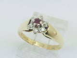 10-14k Yellow/White Gold Round Cut 9pt Genuine Ruby July Birthstone & 9pt Diamond Halo Ring