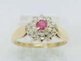 10k Yellow Gold Round Cut 16pt Genuine Ruby July Birthstone & 10pt Diamond Halo Ring
