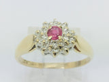 10k Yellow Gold Round Cut 16pt Genuine Ruby July Birthstone & 10pt Diamond Halo Ring