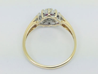 10k Yellow Gold Round Cut 16pt Genuine Ruby July Birthstone & 10pt Diamond Halo Ring