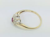 10k Yellow Gold Round Cut 16pt Genuine Ruby July Birthstone & 10pt Diamond Halo Ring