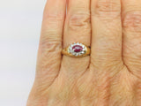14k Yellow Gold Oval Cut 25pt Genuine Ruby July Birthstone & 12pt Diamond Halo Ring