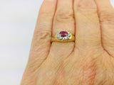 14k Yellow Gold Oval Cut 25pt Genuine Ruby July Birthstone & 12pt Diamond Halo Ring