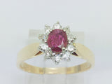 14k Yellow Gold Oval Cut 40pt Genuine Ruby July Birthstone & 25pt Diamond Halo Ring