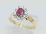 14k Yellow Gold Oval Cut 40pt Genuine Ruby July Birthstone & 25pt Diamond Halo Ring