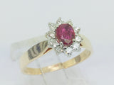 14k Yellow Gold Oval Cut 40pt Genuine Ruby July Birthstone & 25pt Diamond Halo Ring