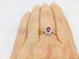 14k Yellow Gold Oval Cut 40pt Genuine Ruby July Birthstone & 25pt Diamond Halo Ring