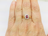 14k Yellow Gold Oval Cut 40pt Genuine Ruby July Birthstone & 25pt Diamond Halo Ring