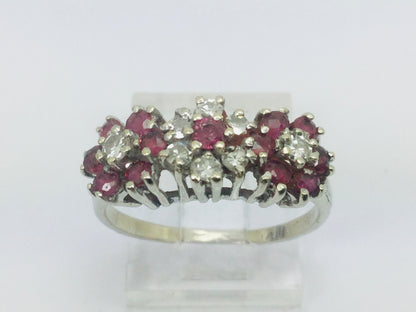 14k White Gold Round Cut 40pt Genuine Ruby July Birthstone & 24pt Diamond Halo Flower Ring