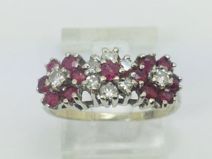 14k White Gold Round Cut 40pt Genuine Ruby July Birthstone & 24pt Diamond Halo Flower Ring