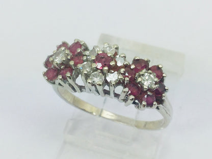 14k White Gold Round Cut 40pt Genuine Ruby July Birthstone & 24pt Diamond Halo Flower Ring