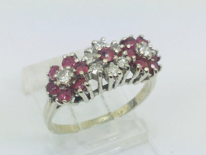14k White Gold Round Cut 40pt Genuine Ruby July Birthstone & 24pt Diamond Halo Flower Ring