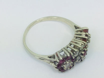 14k White Gold Round Cut 40pt Genuine Ruby July Birthstone & 24pt Diamond Halo Flower Ring