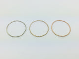 10k Solid Yellow, Rose, or White Gold 1mm Twisted Stackable Band Rings
