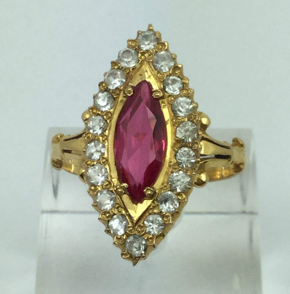 18k Yellow Gold Marquise Cut Garnet January Birthstone & Cubic Zirconia (CZ) Marquise Halo Ring