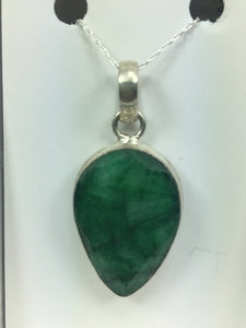Genuine Emerald Pear Shaped Gemstone On Silver Chain