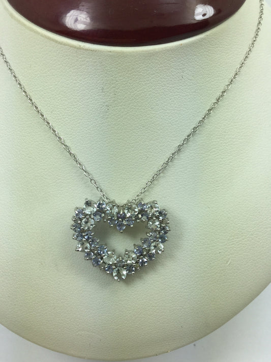 Silver 1.8 ct Aquamarine & Tanzanite Necklace