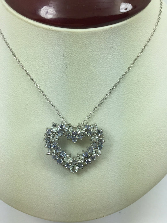 Silver 1.8 ct Aquamarine & Tanzanite Necklace