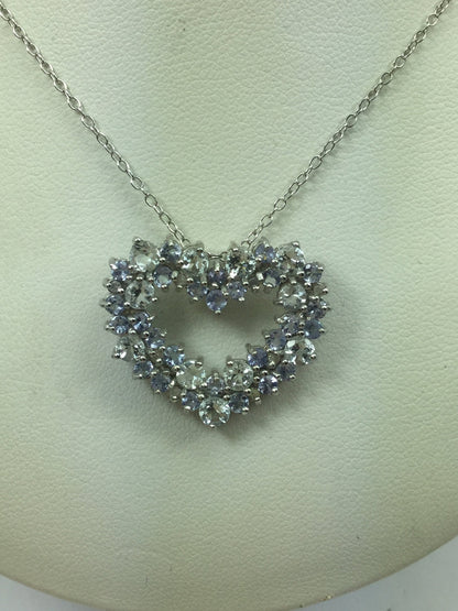Silver 1.8 ct Aquamarine & Tanzanite Necklace
