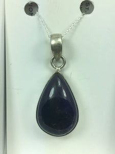 Genuine Amethyst ( Stone of spirituality and contentment ) Cabochon On Silver Chain