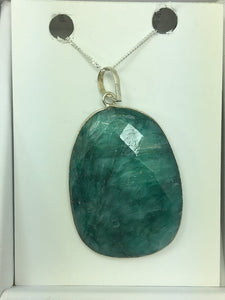 Genuine Emerald Oval Gemstone On Silver Chain