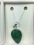 Genuine Emerald Pear Shaped Gemstone On Silver Chain