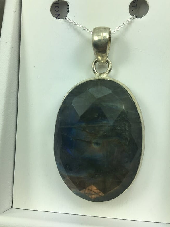 Genuine Labradorite Gemstone With Silver Chain