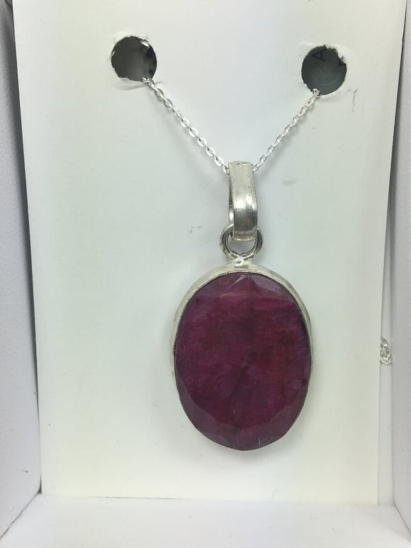 Genuine Ruby Oval With Silver Chain