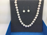 Fresh Water Pearls 10 mm Sterling Silver Necklace,Matching Earrings Set
