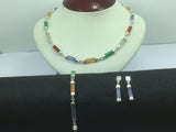 Chinese “Good Luck” Silver Amethyst Carnelian Agate Jade & Smokey Quartz Earring Bracelet Necklace Set