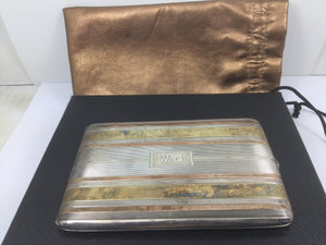 Unique Vintage Sterling Silver And 14kt Gold Monogram Cigarette Card Case