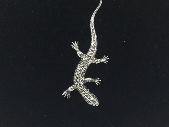 Vintage Silver Lizard Pin With Marcasite