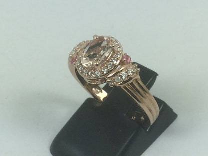 Silver Rose Gold Plated Cubic Zirconia & Rose Quartz Ring
