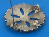 Silver Vintage Flower Pin With Lapis Lazuli & Abalone Shell
