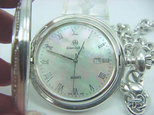 Sterling Silver 925 Dolan Bullock Pocket Watch Moter Of Pearl Swiss Made