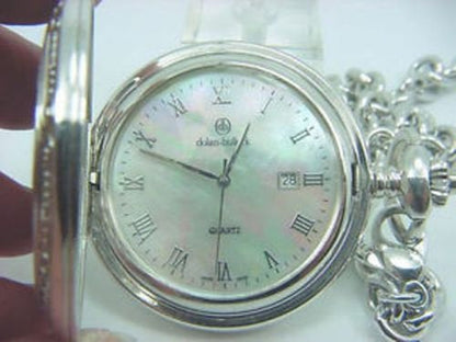 Sterling Silver 925 Dolan Bullock Pocket Watch Moter Of Pearl Swiss Made