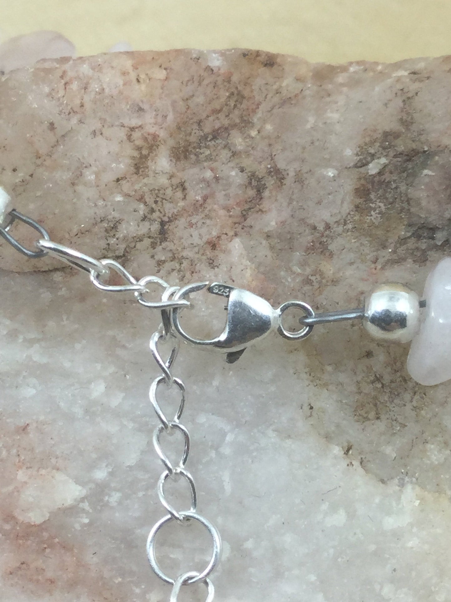 Adjustable Sterling Silver Genuine Gemstone Bracelet with Rose Quartz ( Unconditional Love )